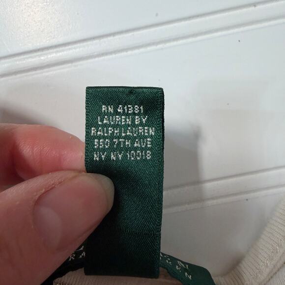 LRL Ralph Lauren Womens Medium Cream Gold Stripe Long Sleeve Henley Top Classic - Picture 4 of 9